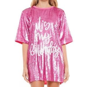 “It’s my birthday” sequin t shirt dress